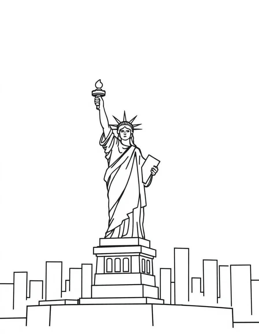 A simple outline of the Statue of Liberty in New York City.