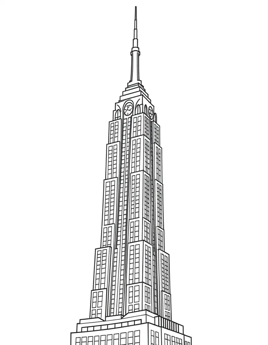 A simplified drawing of the Empire State Building for coloring.