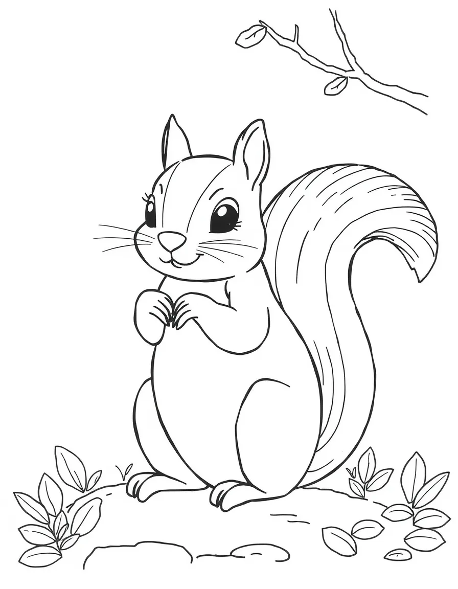 A cute drawing of a Central Park squirrel for coloring.