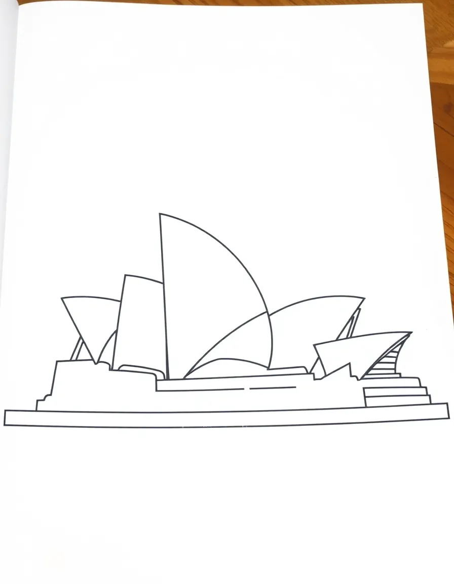 A simple outline of the Sydney Opera House for coloring.