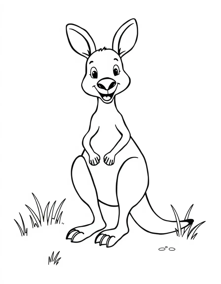 A cartoon-style drawing of a kangaroo in Australia for coloring.