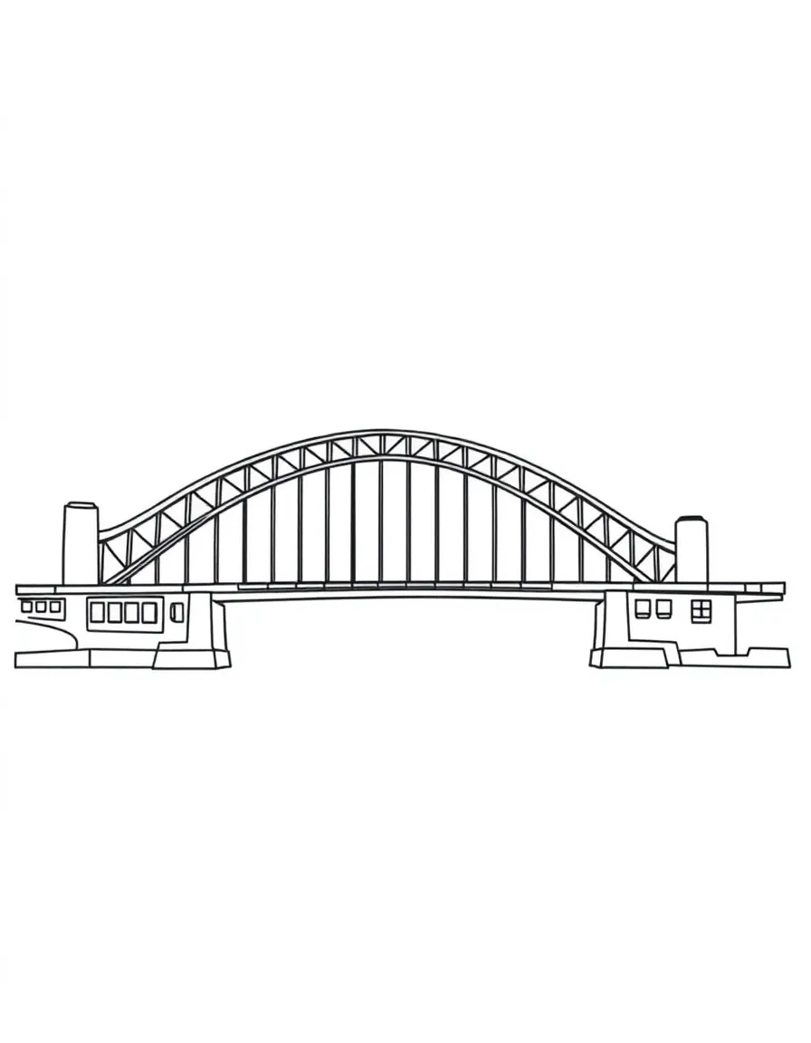 A simplified drawing of the Sydney Harbour Bridge for coloring.