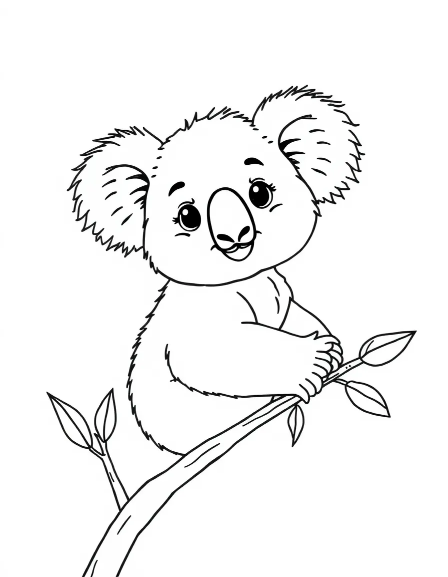 A cute drawing of a koala bear in Australia for coloring.