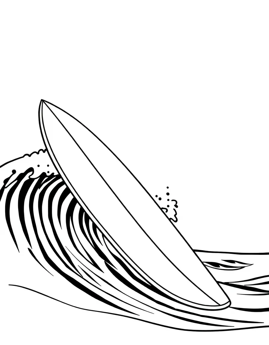 A simplified drawing of a surf board with waves in Australia for coloring.