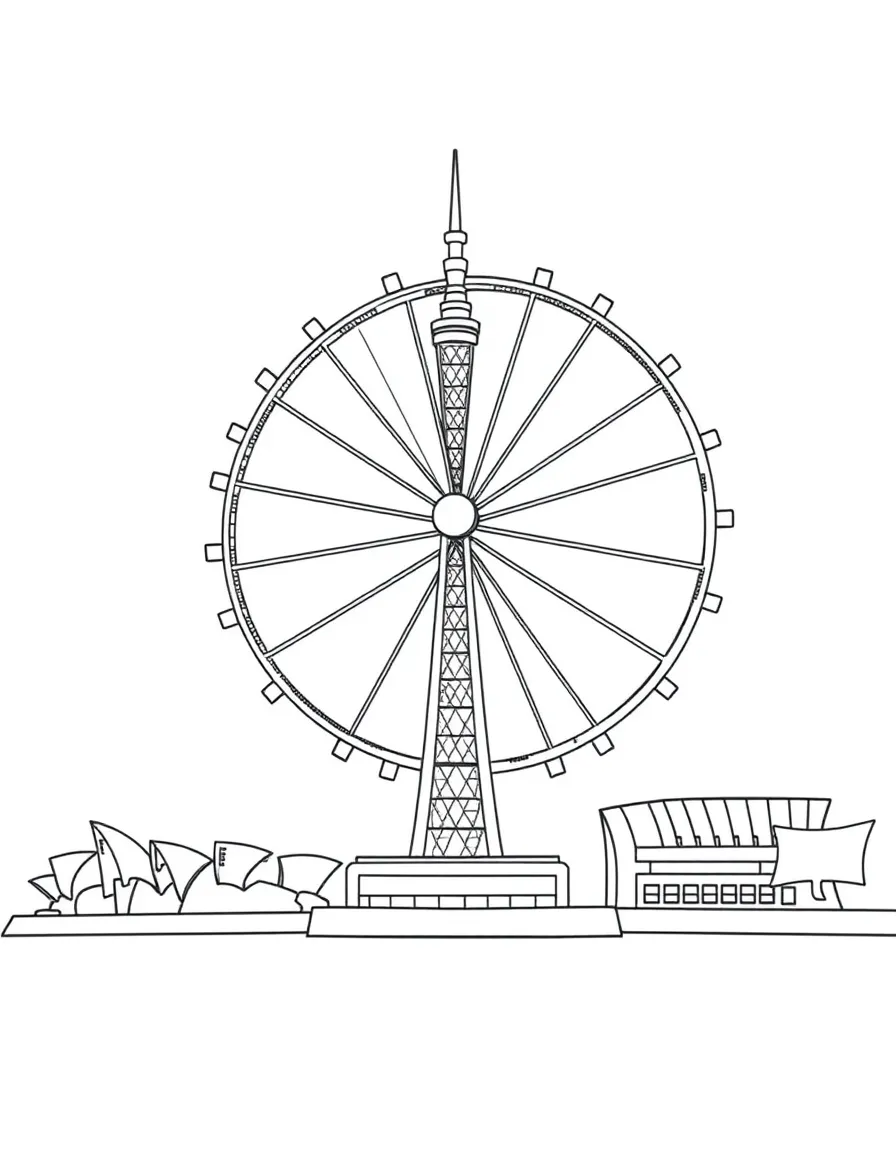 A simple outline of the Sydney Tower Eye for coloring.