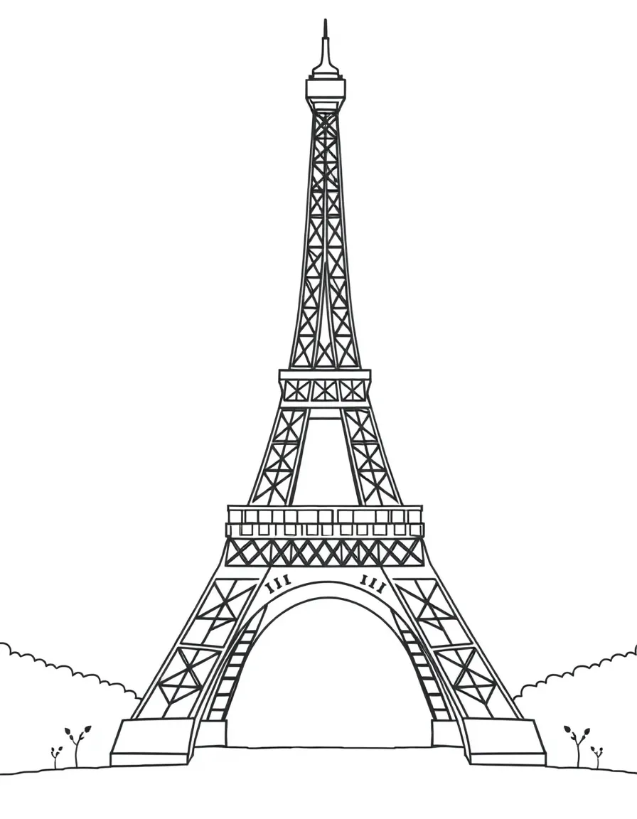A simple outline of the Eiffel Tower in Paris.