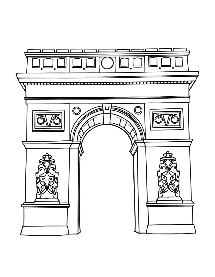 A simplified drawing of the Arc de Triomphe for coloring.