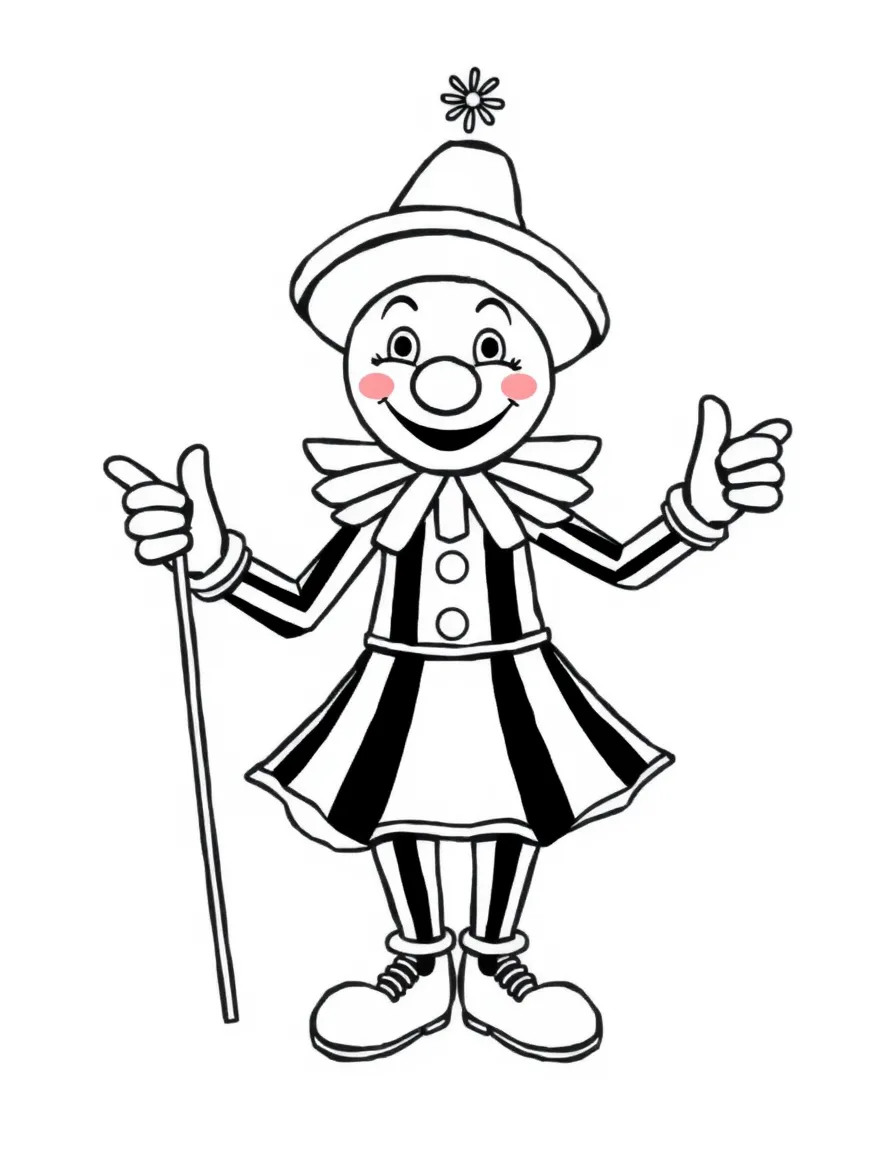 A cute drawing of a French mime for coloring.