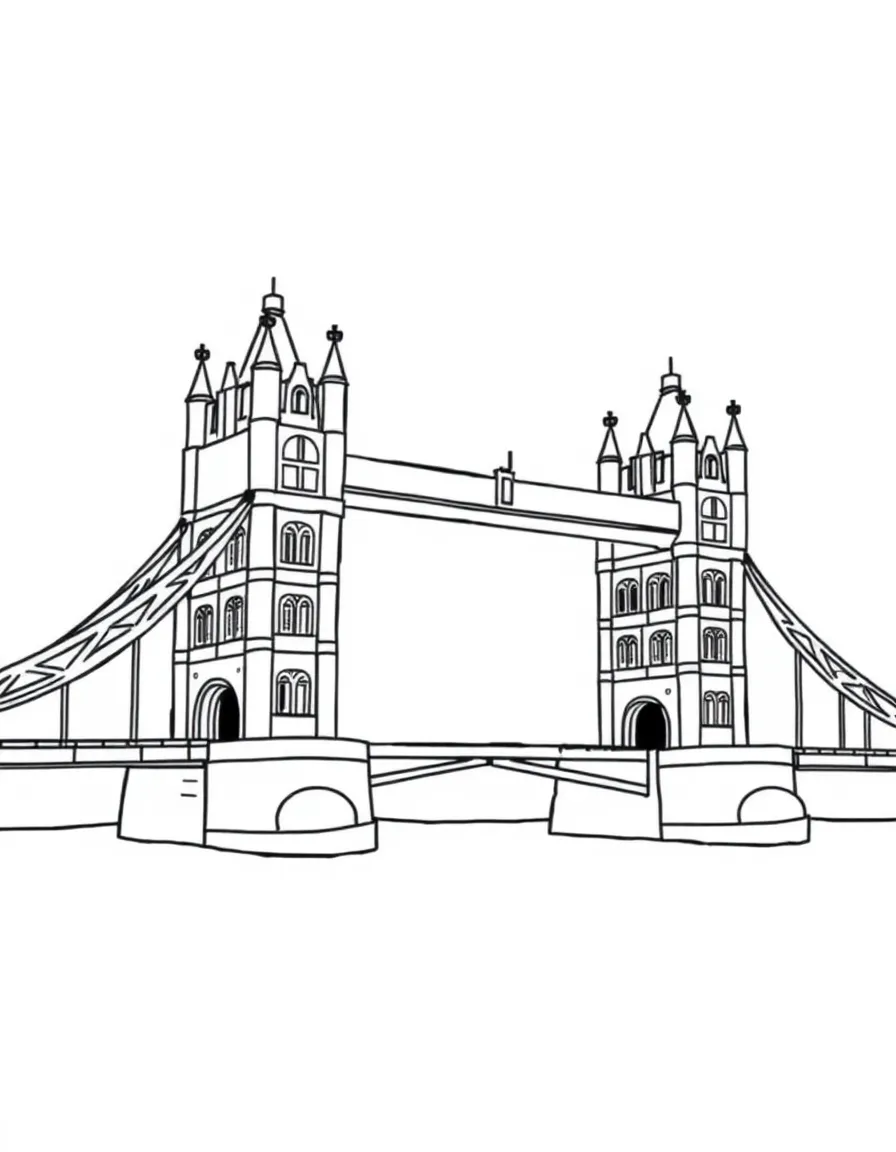 A simplified drawing of the Tower Bridge for coloring.