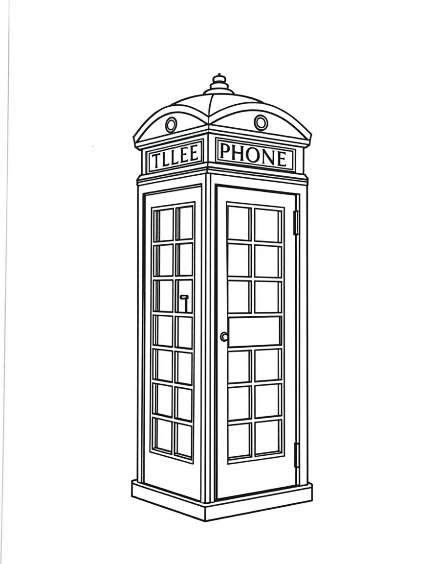 A simple outline of a red telephone booth in London for coloring.
