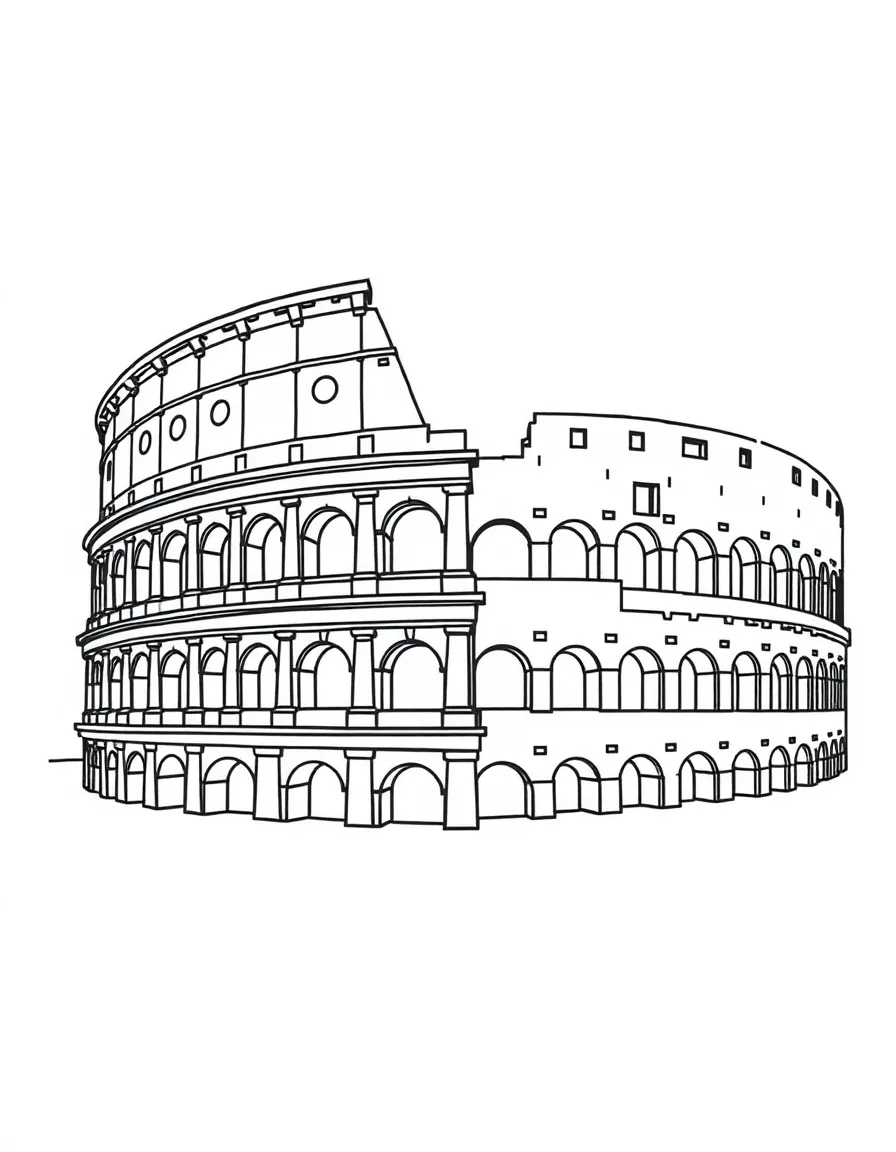 A simple outline of the Colosseum in Rome.