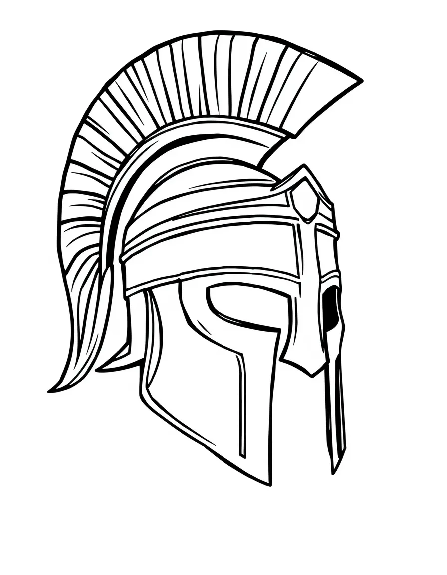 A simple outline of a gladiator helmet for coloring.