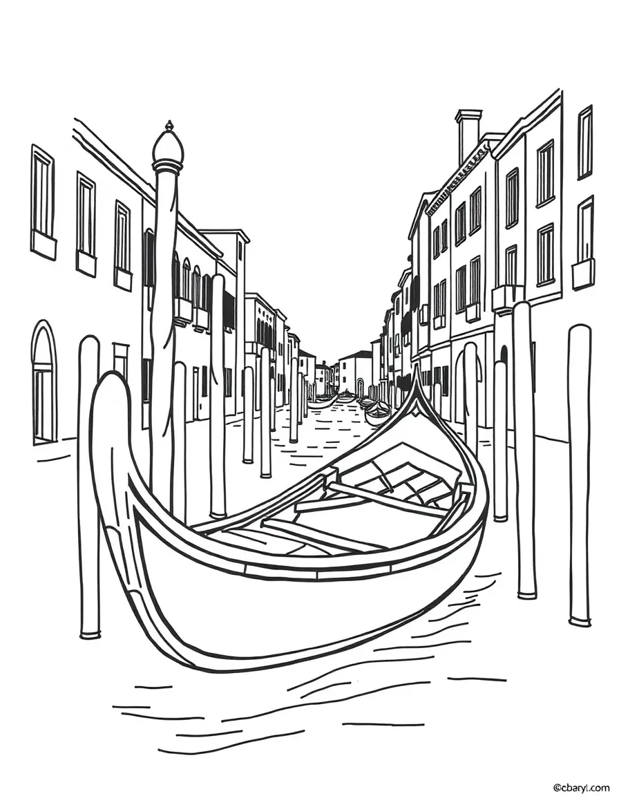 A drawing of a simplified gondola in Venice for coloring.