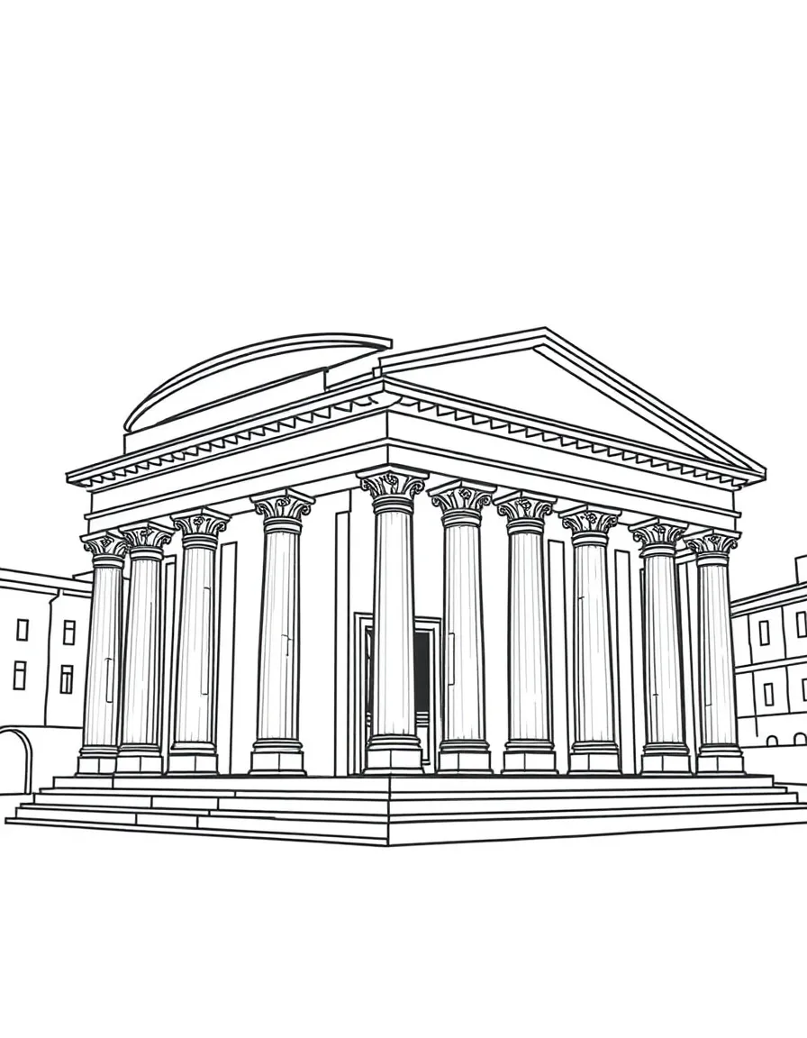 A simple outline of the Pantheon in Rome for coloring.