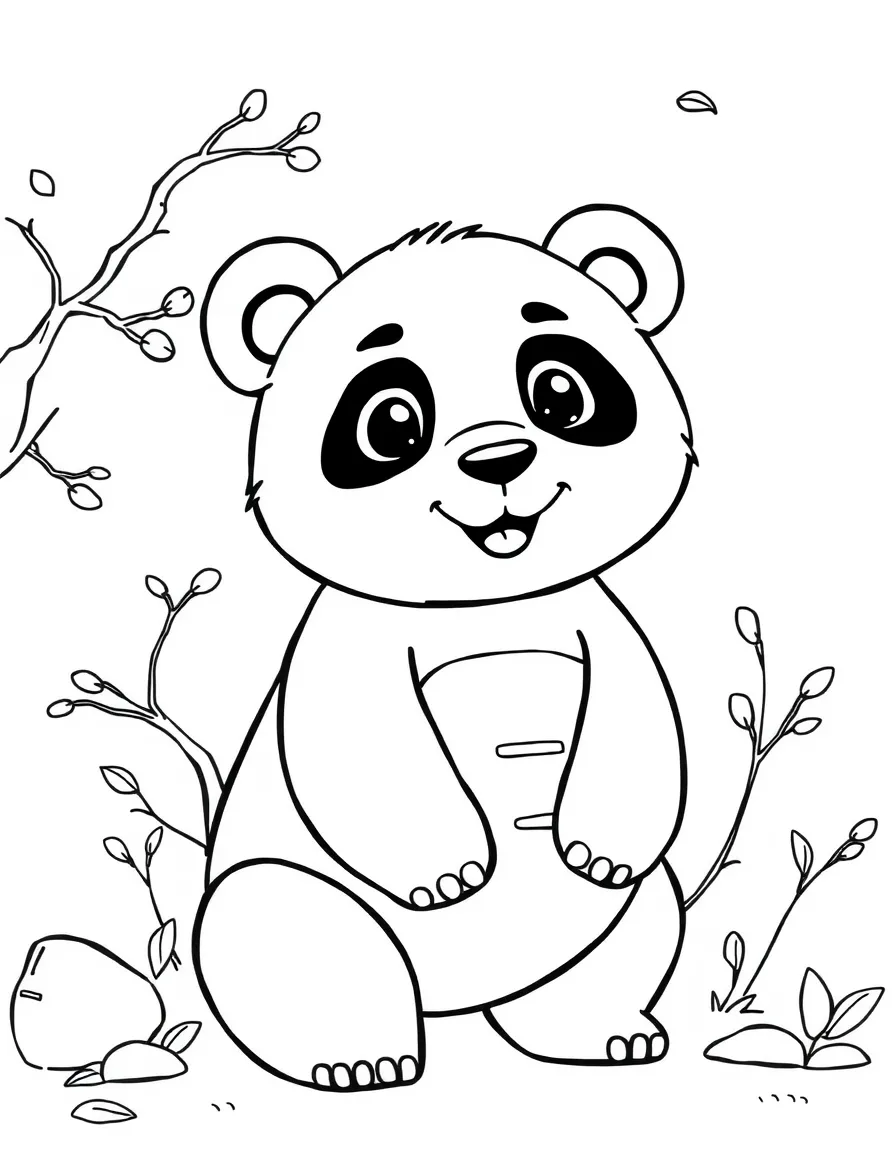 A cartoon-style drawing of a friendly panda bear in China for coloring.