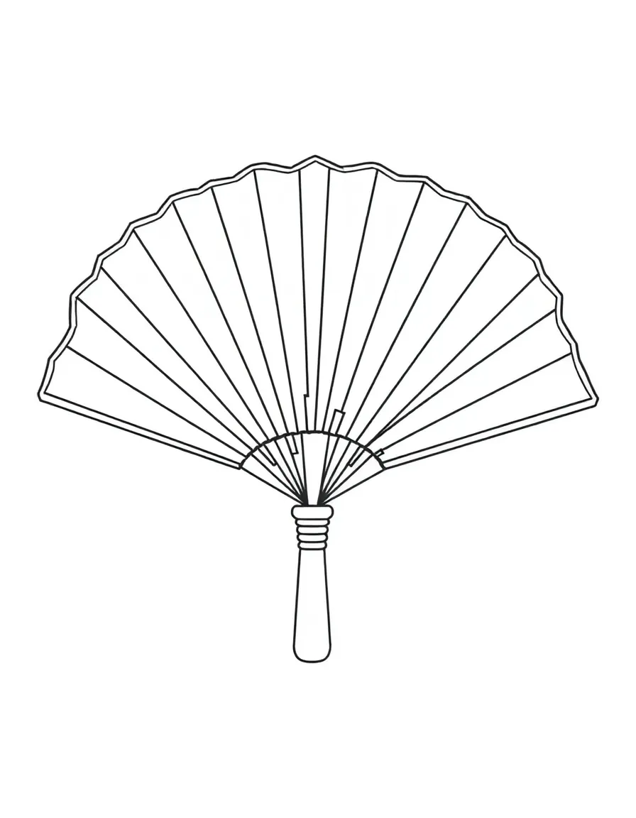 A simplified drawing of a Chinese fan for coloring.
