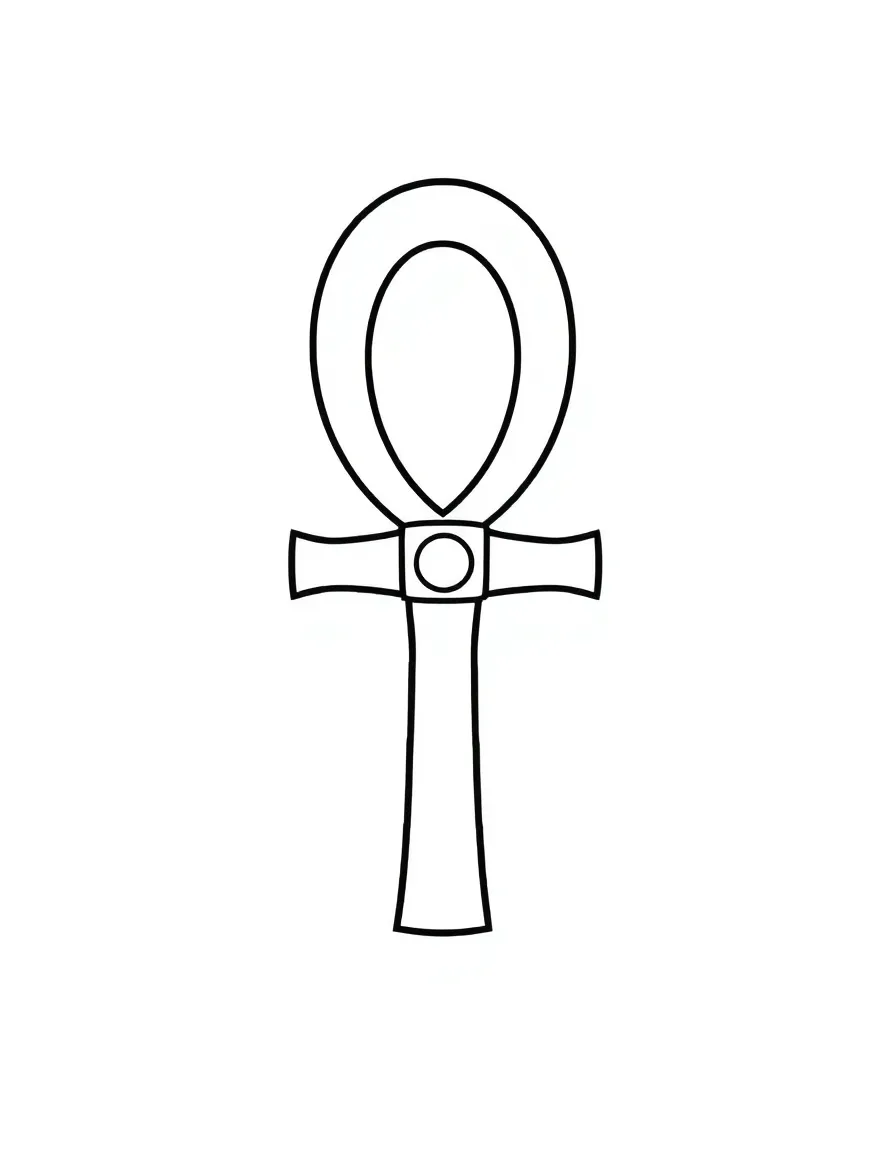 A simple outline of an ankh symbol for coloring.