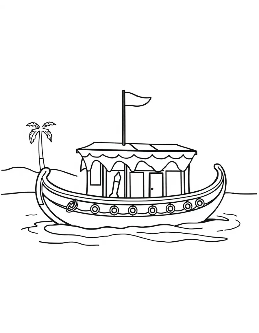 A cute drawing of a Nile River boat for coloring.