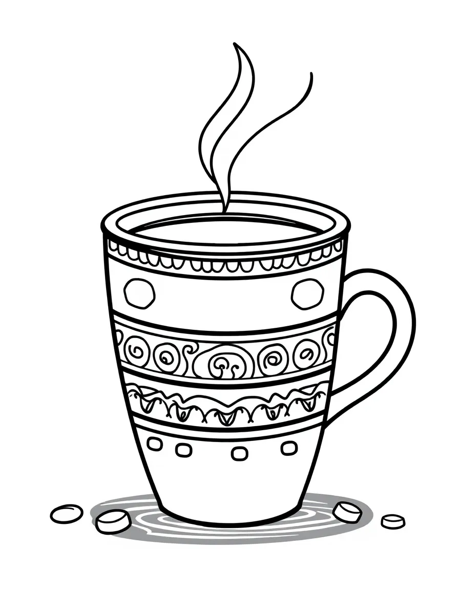 A cute drawing of a coffee cup for coloring.