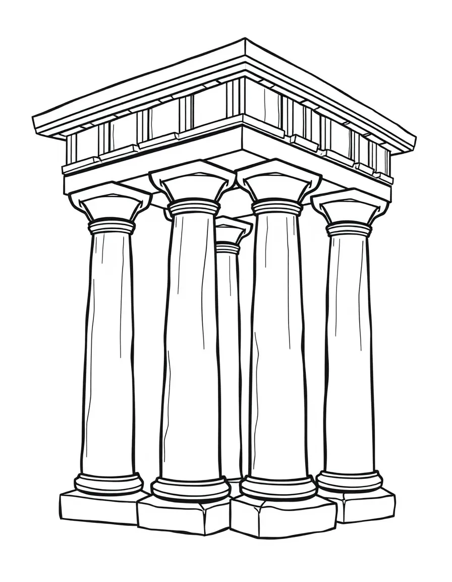 A cartoon-style drawing of an ancient Greek column for coloring.
