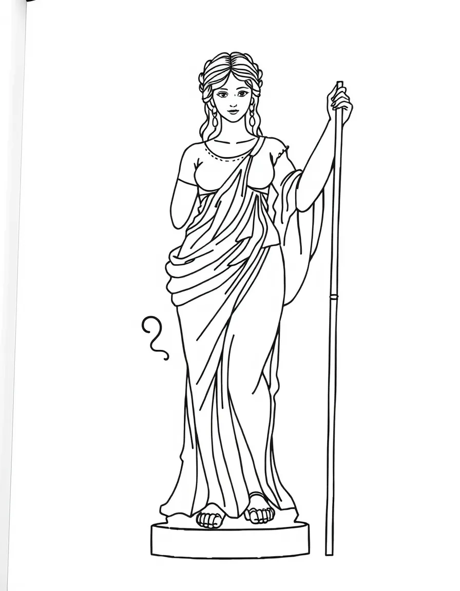 A simplified drawing of a Greek goddess statue for coloring.