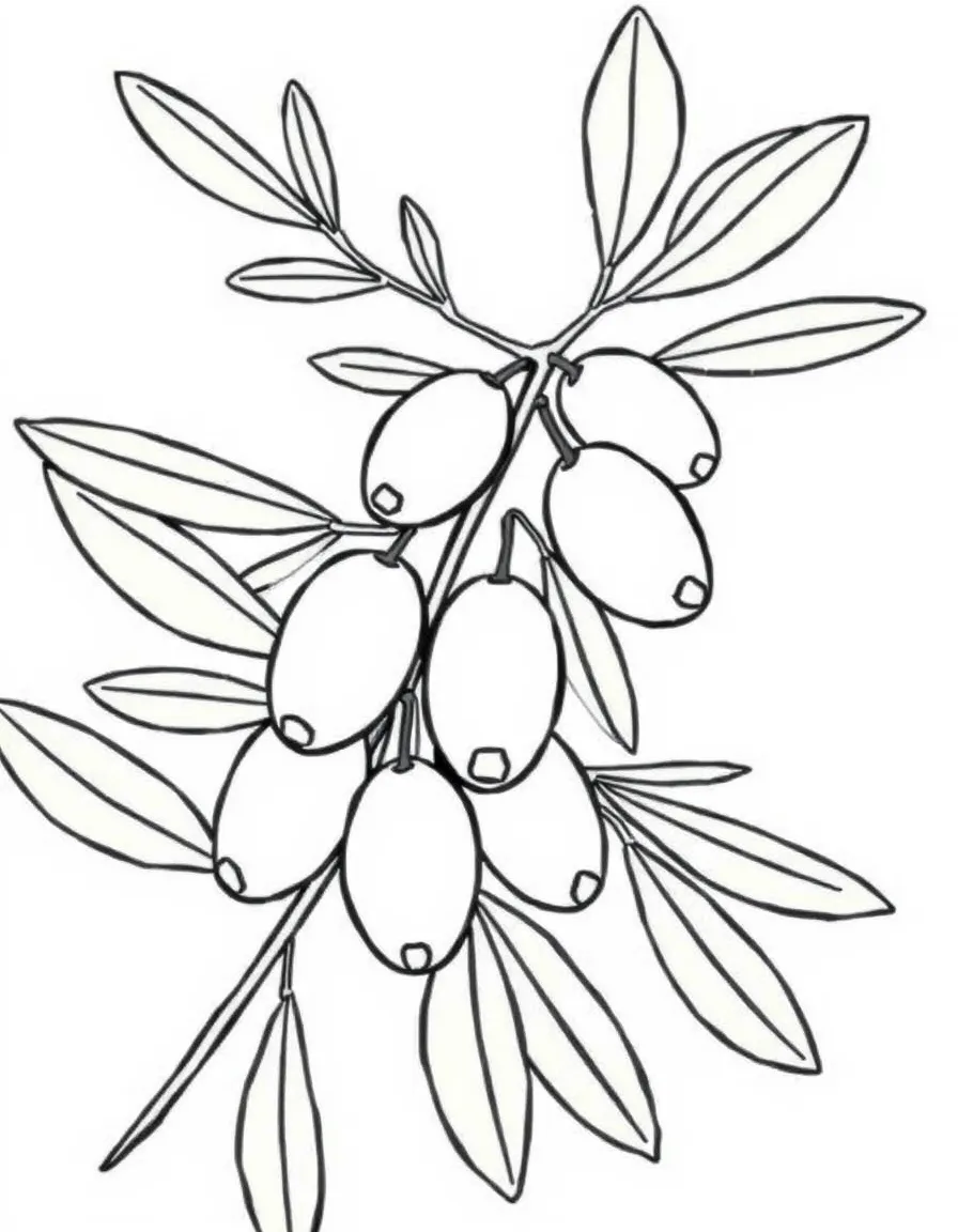 A cute drawing of an olive branch for coloring.