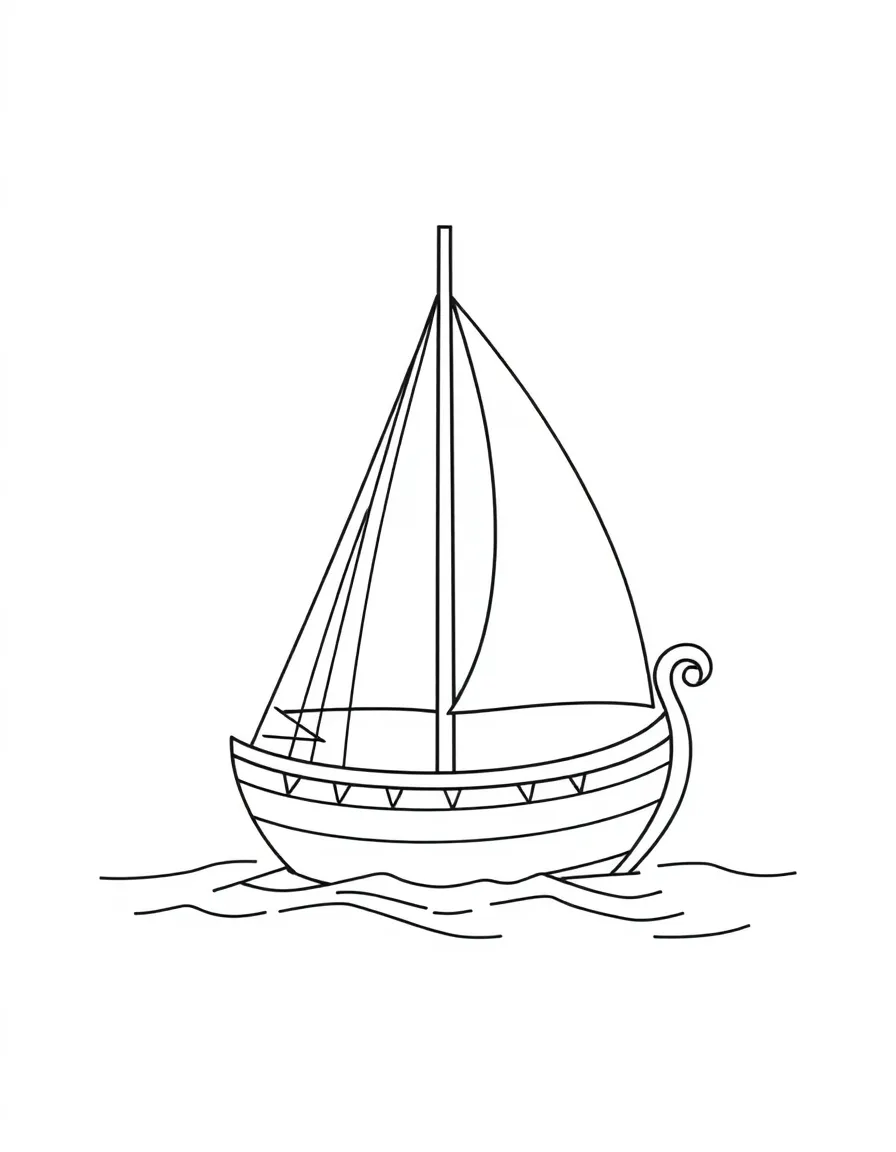 A simple outline of a Greek sailboat for coloring.