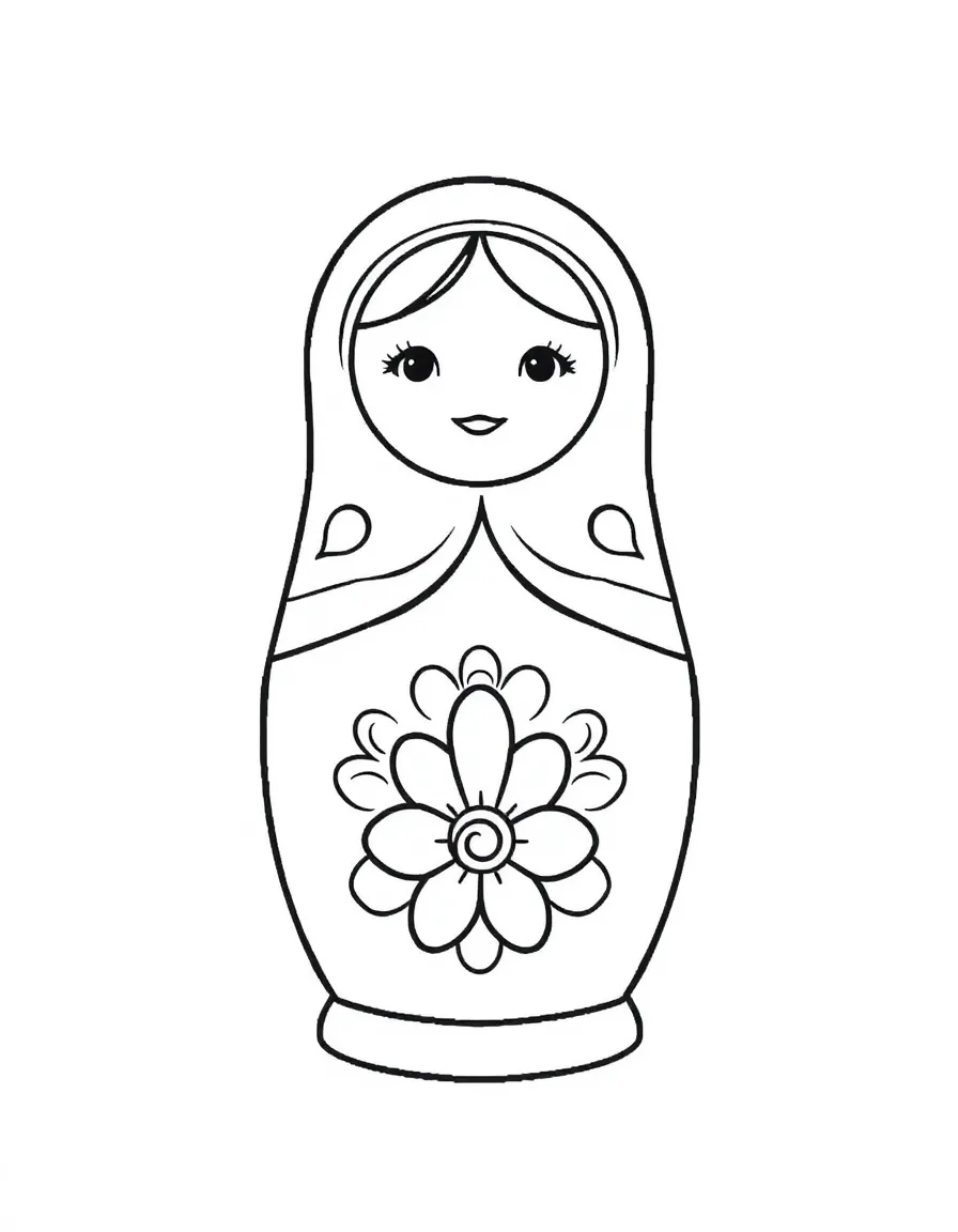 A simplified drawing of a Matryoshka doll for coloring.