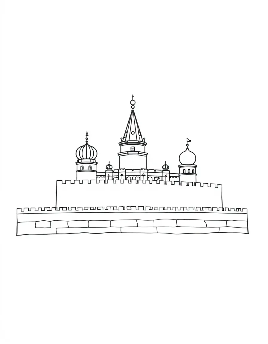 A drawing of a simplified Kremlin wall for coloring.
