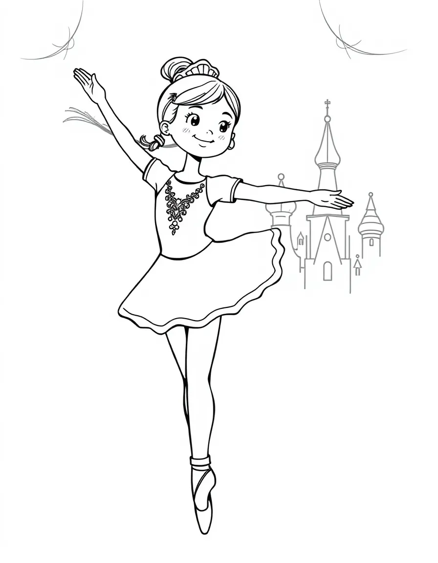 A cartoon-style drawing of a ballet dancer in Russia for coloring.