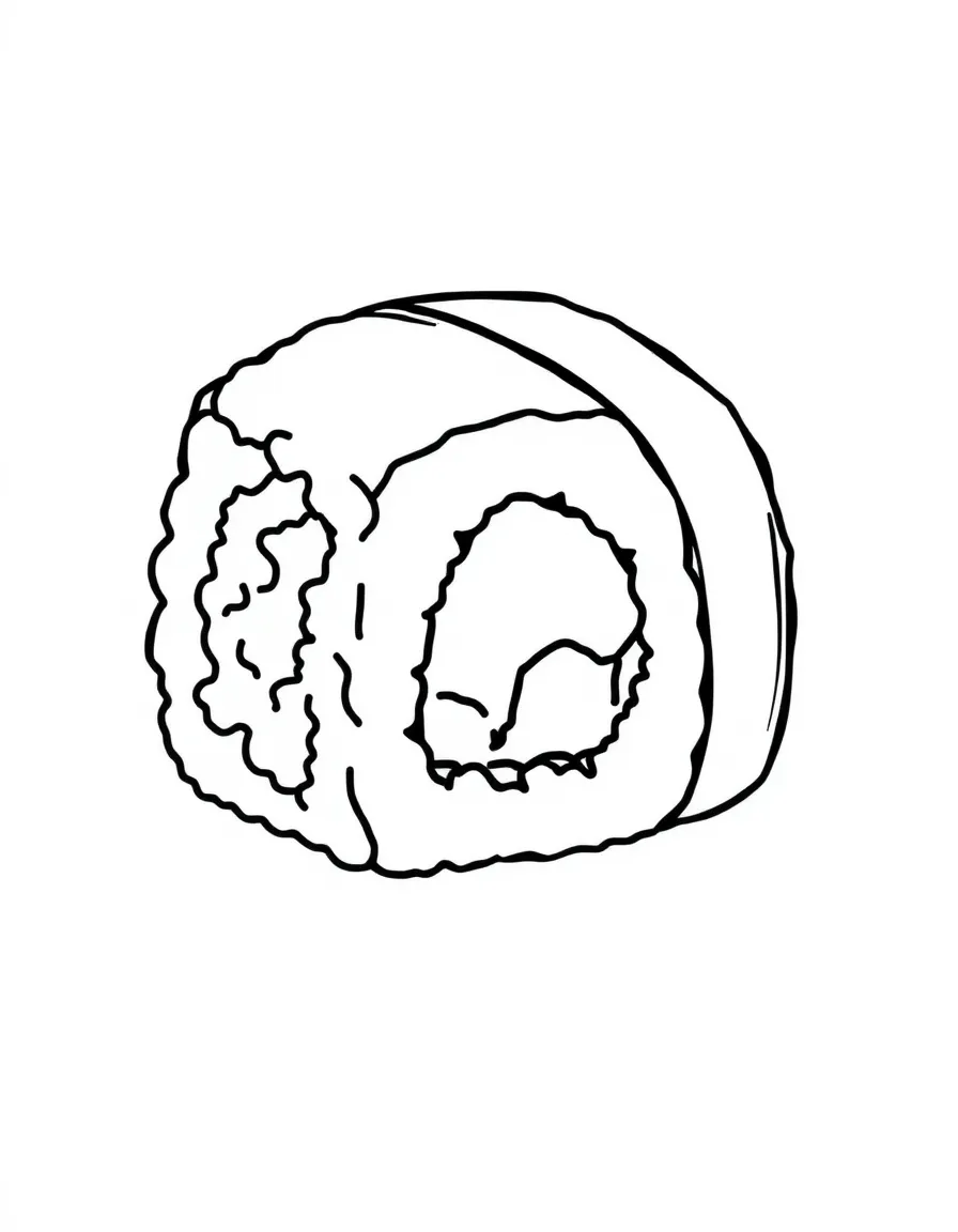 A simple outline of a sushi roll for coloring.