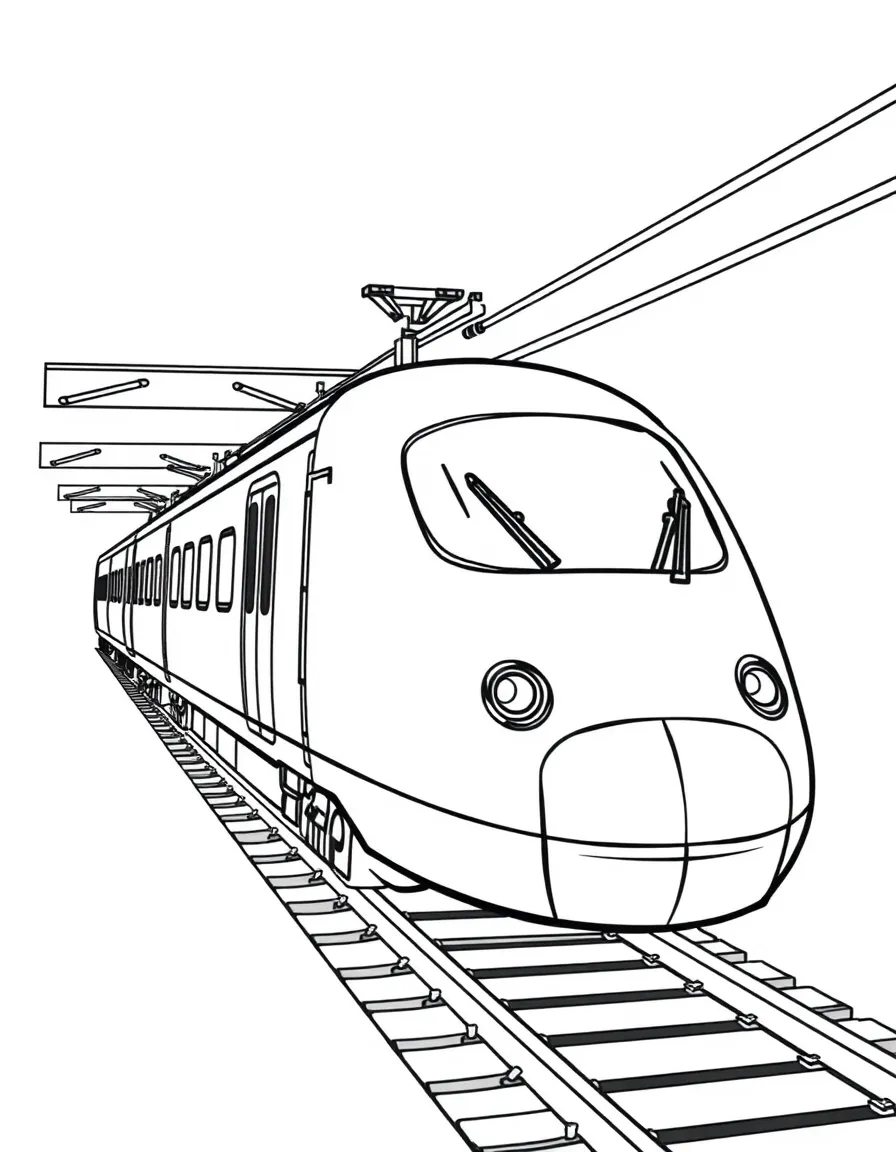 A drawing of a simplified bullet train in Japan for coloring.