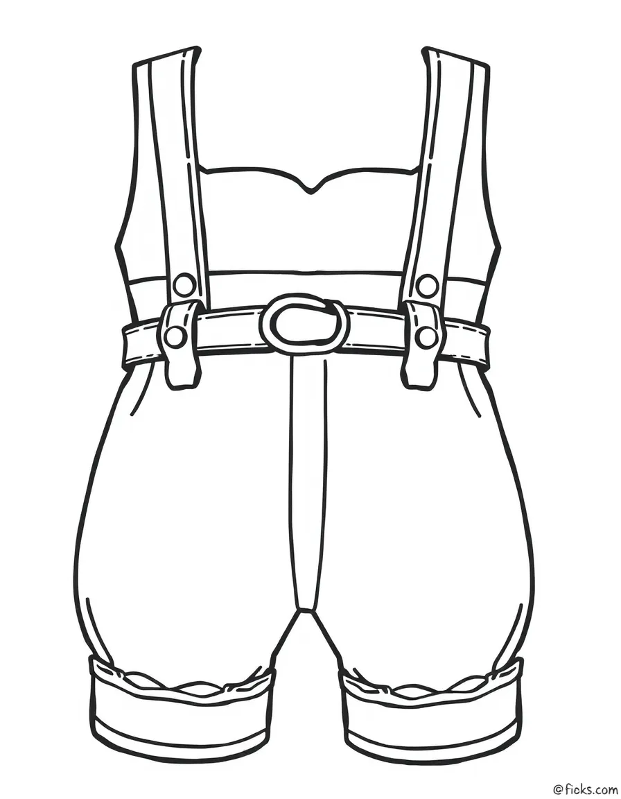 A simple outline of a traditional German lederhosen for coloring.