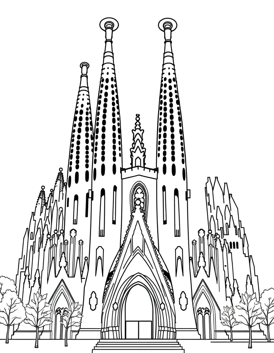 A simple outline of the Sagrada Familia in Barcelona, Spain.