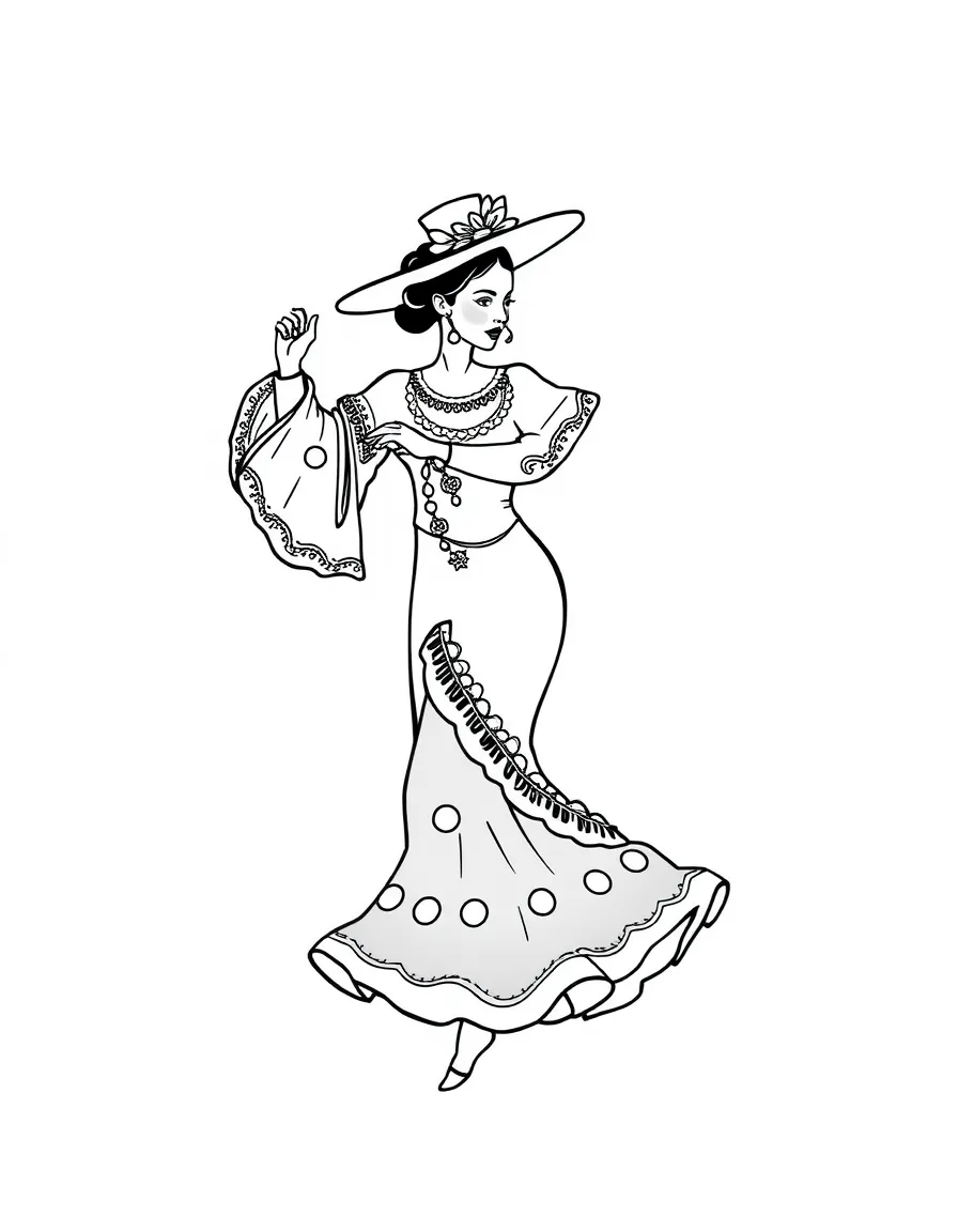 A simplified drawing of a flamenco dancer for coloring.