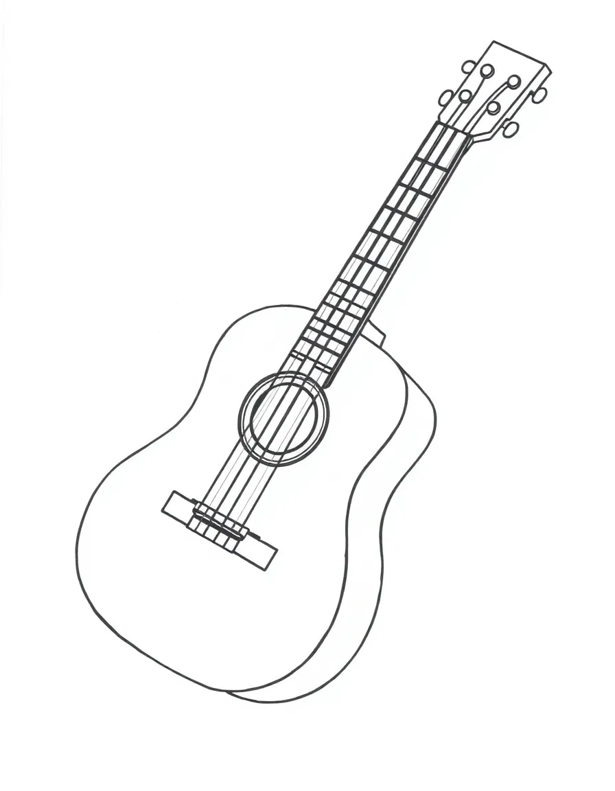 A simple outline of a Spanish guitar for coloring.