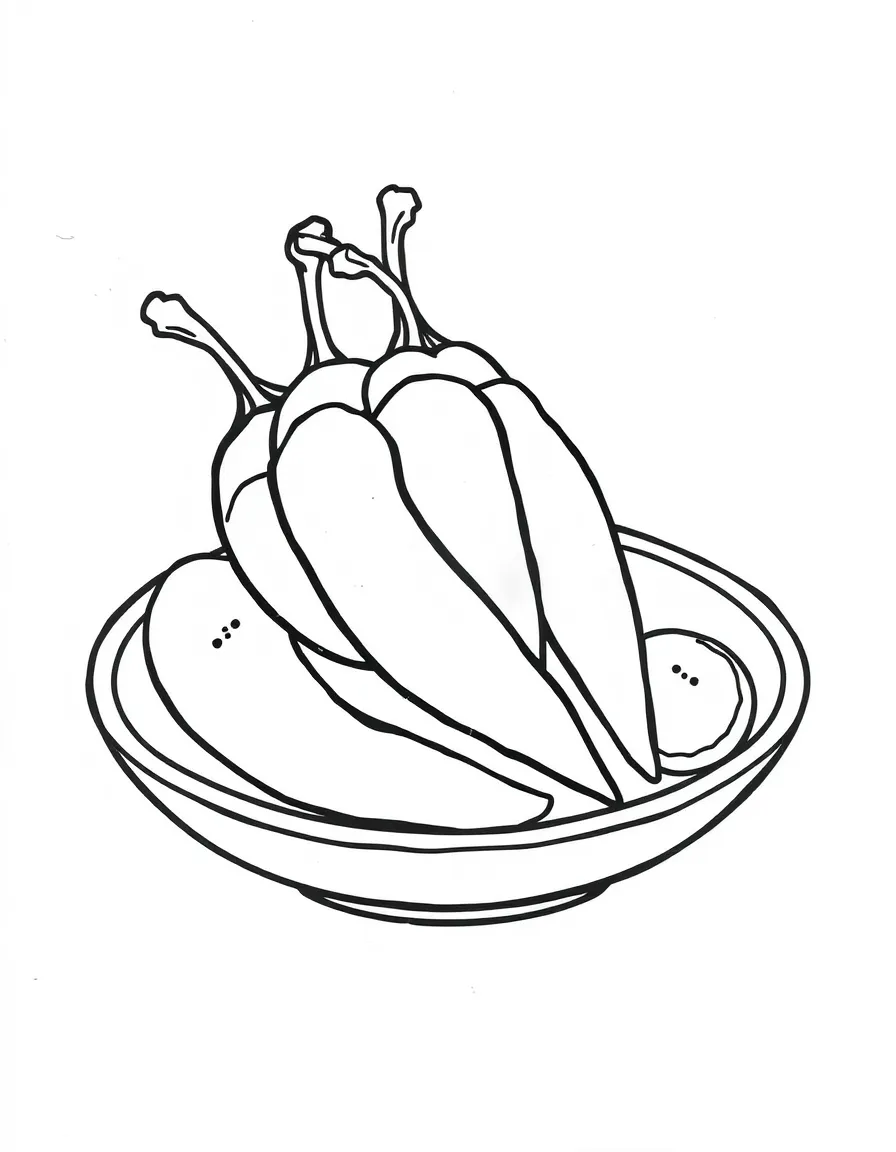 A drawing of a simplified tapas dish for coloring.