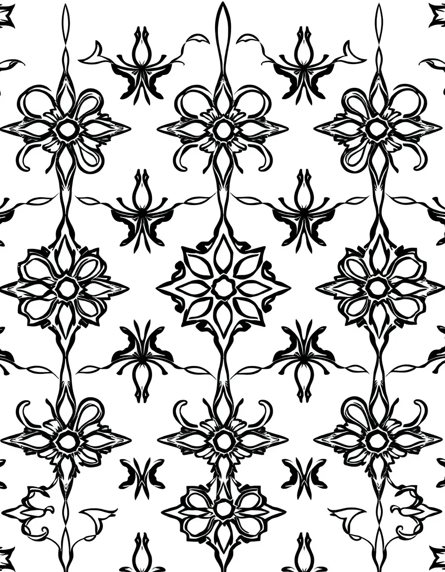 A simple outline of a Spanish tile pattern for coloring.