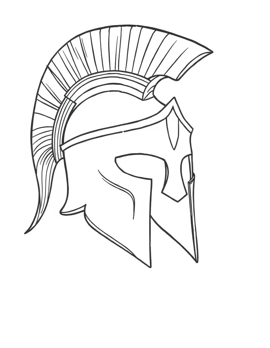 A simplified drawing of an ancient Greek helmet for coloring.