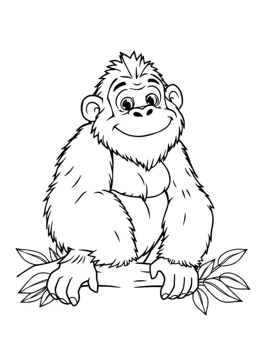 A cartoon-style drawing of a friendly orangutan in Malaysia for coloring.