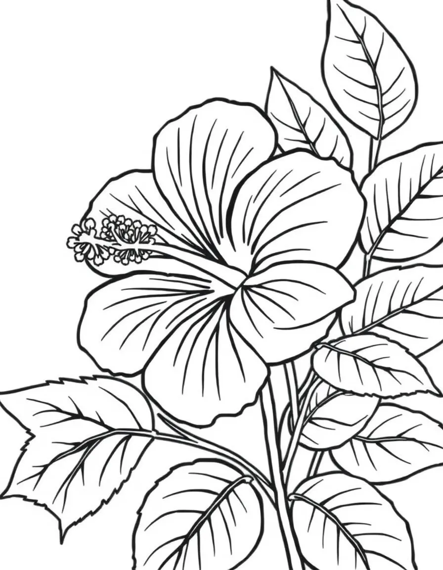 A cute drawing of a tropical flower (hibiscus) for coloring.