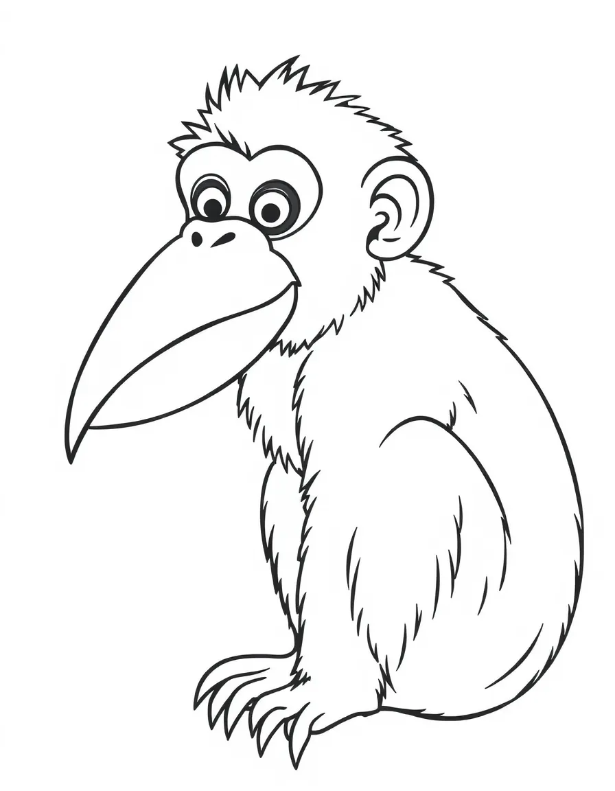 A drawing of a simplified proboscis monkey for coloring.