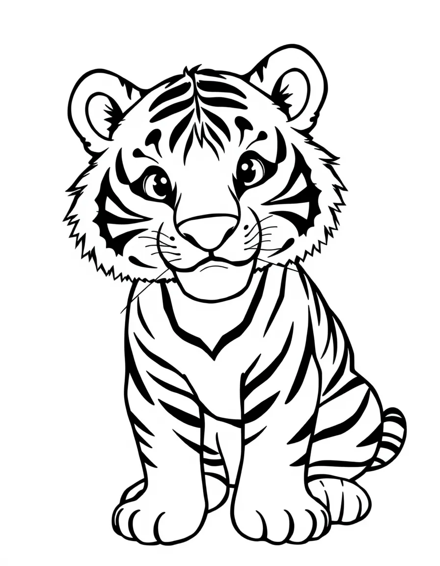 A cute drawing of a friendly tiger in Malaysia for coloring.