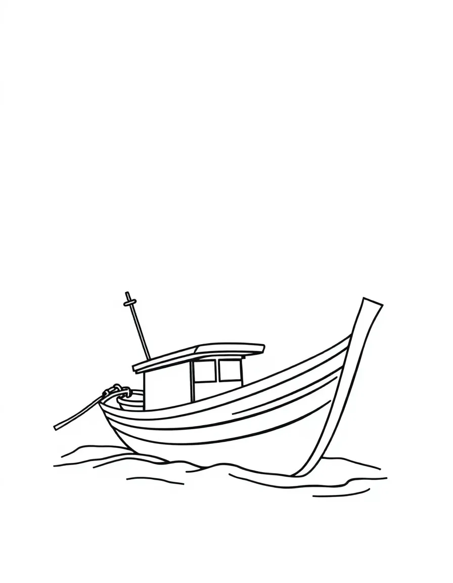 A simple outline of a Malaysian fishing boat for coloring.
