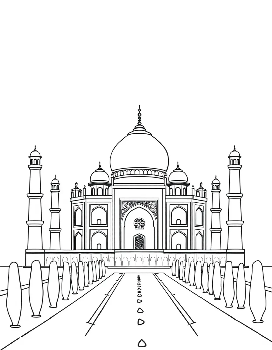 A simple outline of the Taj Mahal in Agra, India.