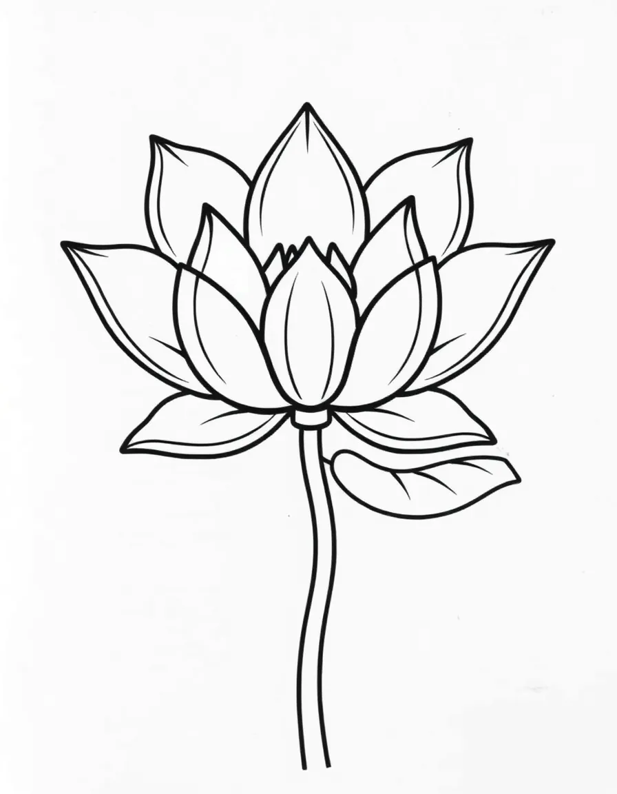 A cute drawing of a lotus flower for coloring.