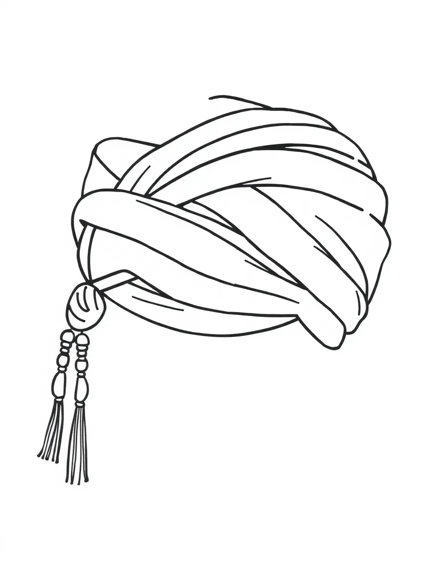 A simple outline of a turban for coloring.