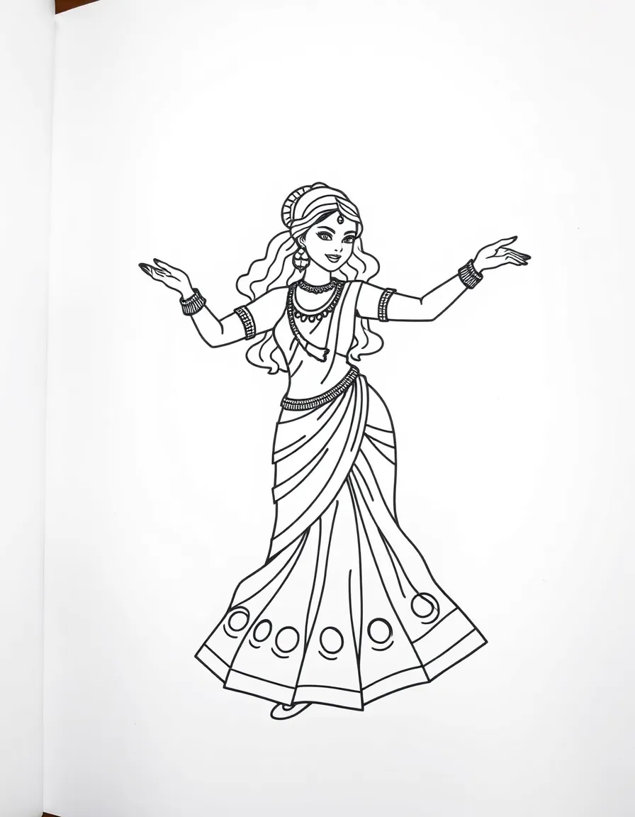 A simplified drawing of a Bollywood dancer for coloring.