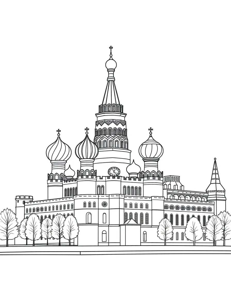 A simple outline of the Kremlin in Moscow, Russia.