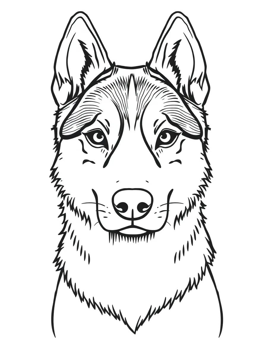A drawing of a simplified Siberian husky dog for coloring.